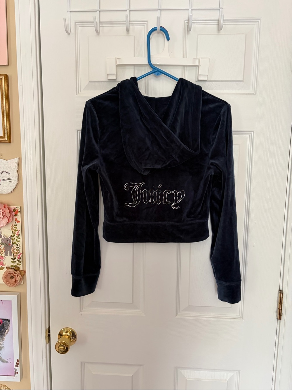 Juicy Couture navy blue  Velour Rhinestone Logo Hoodie